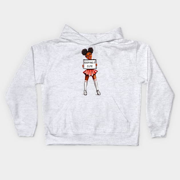 black anime girl cheerleader #002 with Afro hair in puffs, dimples, brown eyes and dark brown skin side profile. Hair love ! Kids Hoodie by Artonmytee